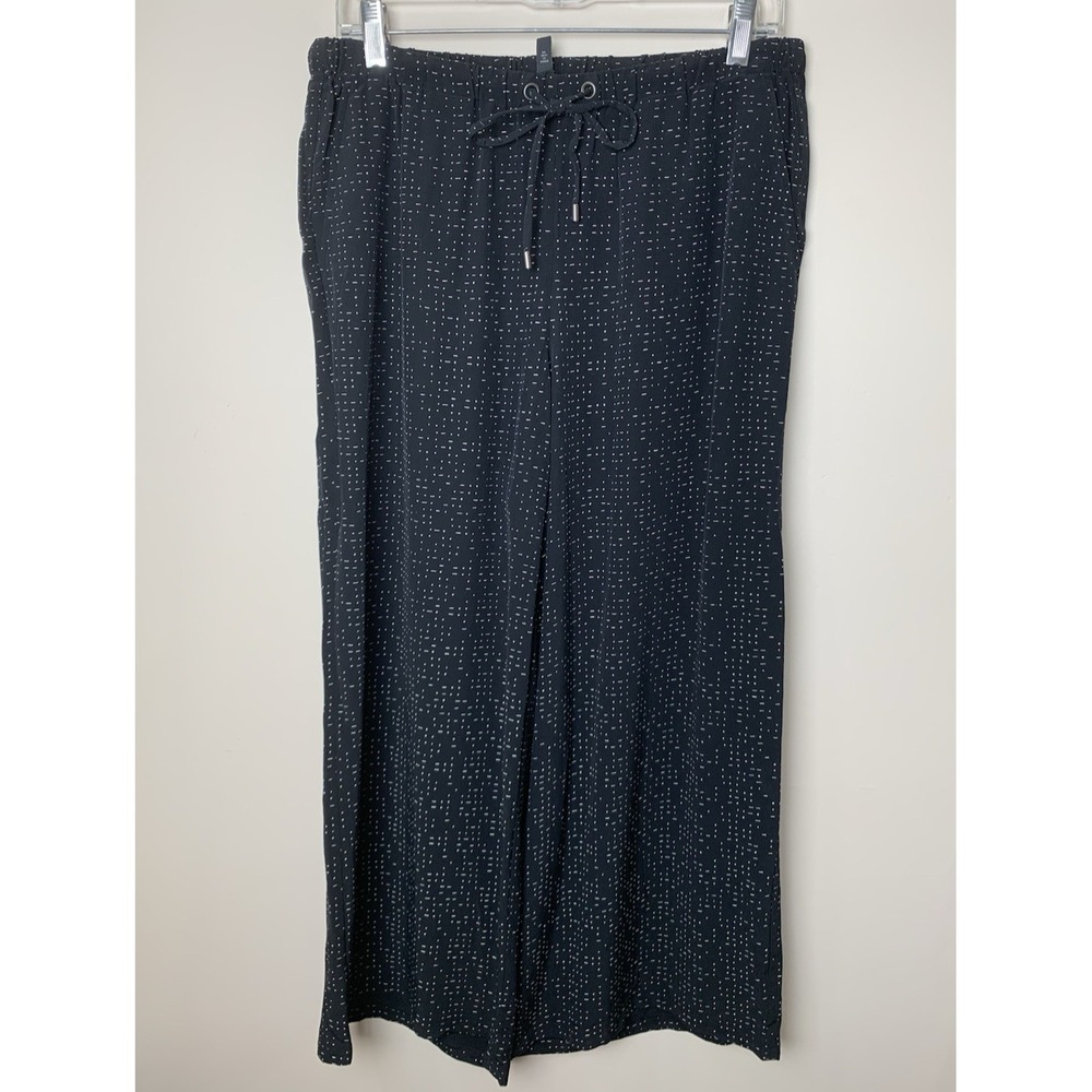 Eileen Fisher Wide Leg Pants Womens Petite Medium Black Geo Print Pull On Pocket
